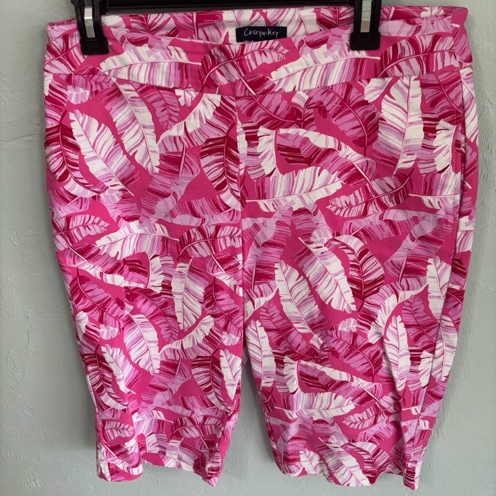 Cacique Women's Pink Leaf Pattern Bermuda Shorts